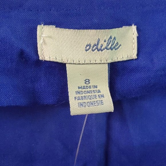 Anthropologie Odille Lissome Mini Dress 8 Blue Rayon Cap Slv V-Neck Ruffle Front - Picture 7 of 9